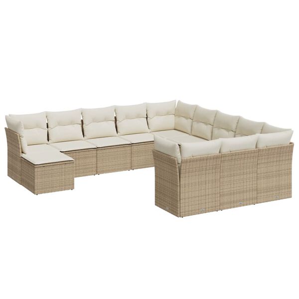 vidaXL Salon de jardin avec coussins 12 pcs beige r&eacute;sine tress&eacute;e