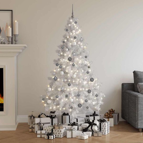 vidaXL Arbre de No&euml;l artificiel pr&eacute;-&eacute;clair&eacute; et boules blanc 180 cm PVC
