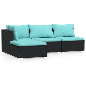 vidaXL Salon de jardin 4 pcs avec coussins Noir R&eacute;sine tress&eacute;e