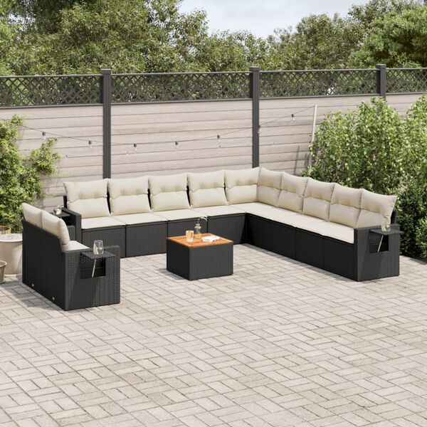 vidaXL Salon de jardin 12 pcs avec coussins noir r&eacute;sine tress&eacute;e