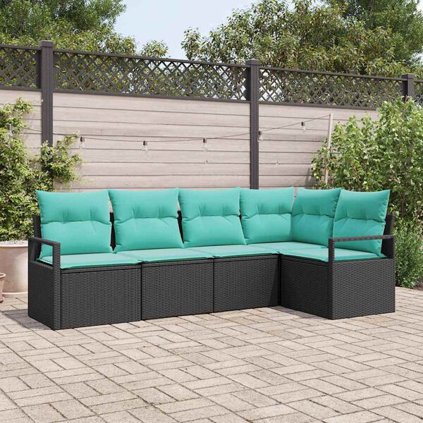 vidaXL Ensemble de canap&eacute; de jardin 6 pcs Noir et turquoise polyrotin
