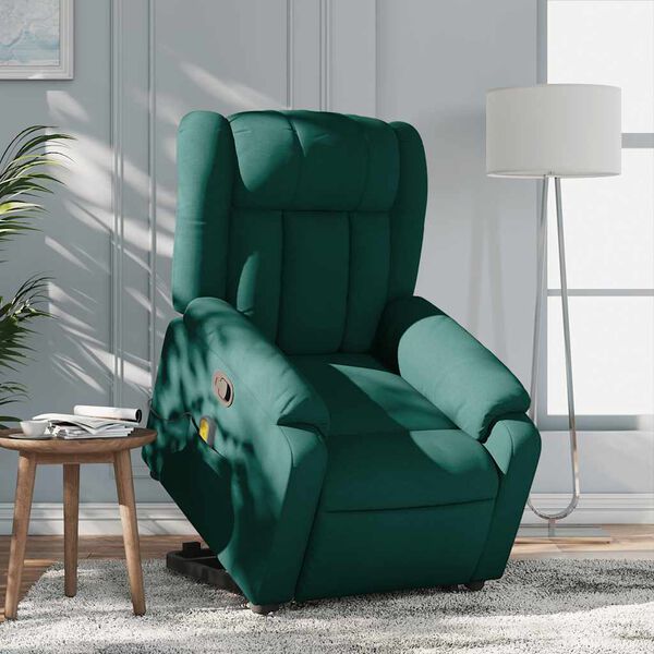 vidaXL Fauteuil inclinable de massage vert fonc&eacute; tissu