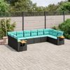vidaXL Salon de jardin 10 pcs avec coussins noir r&eacute;sine tress&eacute;e