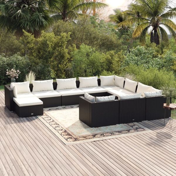 vidaXL Salon de jardin 11 pcs avec coussins R&eacute;sine tress&eacute;e Noir