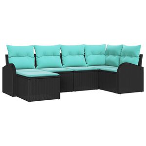 vidaXL Ensemble de Canapés 6 pcs Noir et turquoise polyrotin