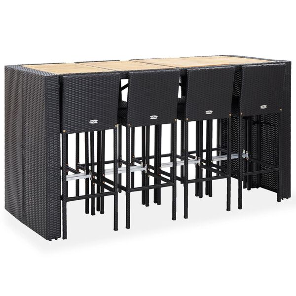 vidaXL Ensemble de bar d'ext&eacute;rieur 9 pcs R&eacute;sine tress&eacute;e et acacia Noir