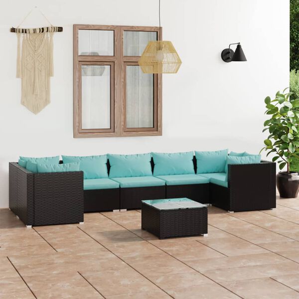 vidaXL Salon de jardin 8 pcs avec coussins R&eacute;sine tress&eacute;e Noir
