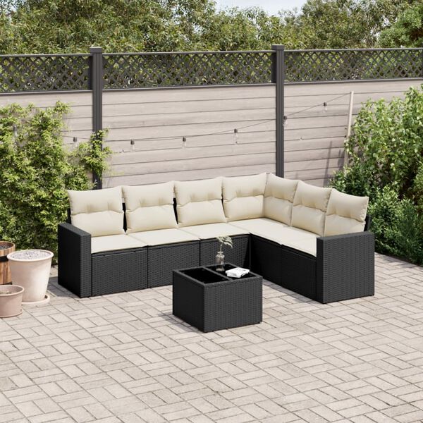 vidaXL Salon de jardin 7 pcs avec coussins noir r&eacute;sine tress&eacute;e