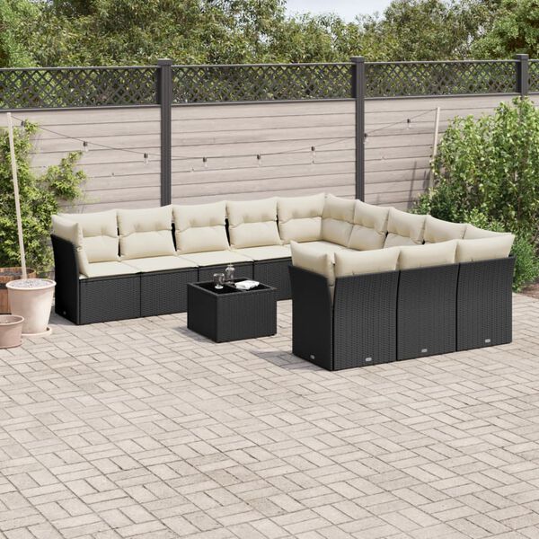 vidaXL Salon de jardin 12 pcs avec coussins noir r&eacute;sine tress&eacute;e