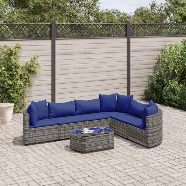 vidaXL Salon de jardin avec coussins 7 pcs gris r&eacute;sine tress&eacute;e
