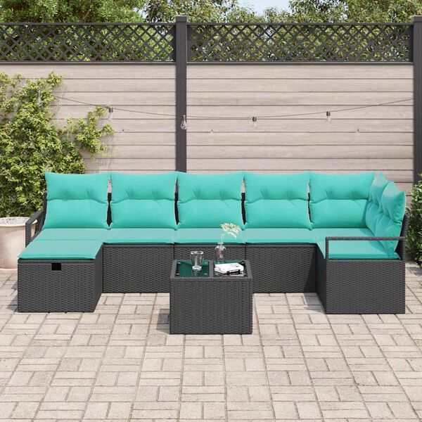 vidaXL Ensemble de Canap&eacute;s 8 pcs Noir et turquoise polyrotin