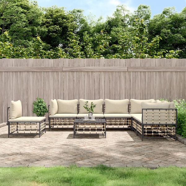 vidaXL Salon de jardin 8 pcs avec coussins anthracite résine tressée