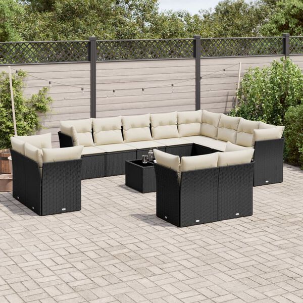 vidaXL Salon de jardin avec coussins 13 pcs noir r&eacute;sine tress&eacute;e