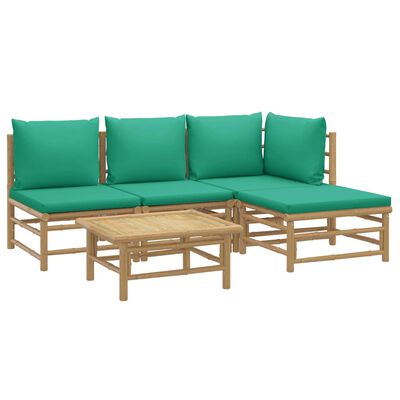 vidaXL Salon de jardin 5 pcs avec coussins vert bambou