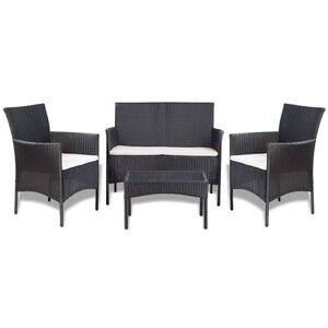 vidaXL Salon de jardin 4 pcs avec coussins R&eacute;sine tress&eacute;e Noir