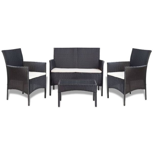 vidaXL Salon de jardin 4 pcs avec coussins R&eacute;sine tress&eacute;e Noir
