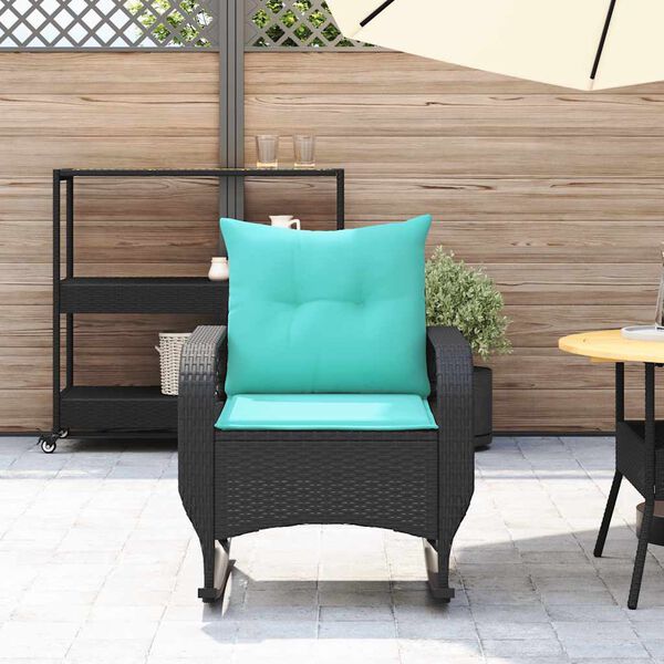 vidaXL Chaise &agrave; bascule de jardin avec coussins noir r&eacute;sine tress&eacute;e