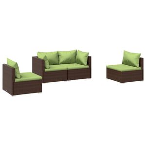 vidaXL Salon de jardin 4 pcs avec coussins R&eacute;sine tress&eacute;e Marron