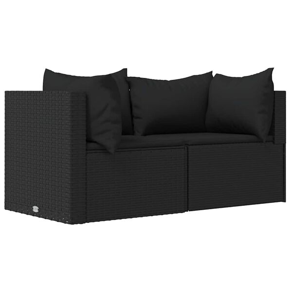 vidaXL Salon de jardin 3 pcs avec coussins Noir R&eacute;sine tress&eacute;e