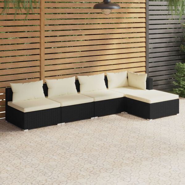 vidaXL Salon de jardin 5 pcs avec coussins R&eacute;sine tress&eacute;e Noir