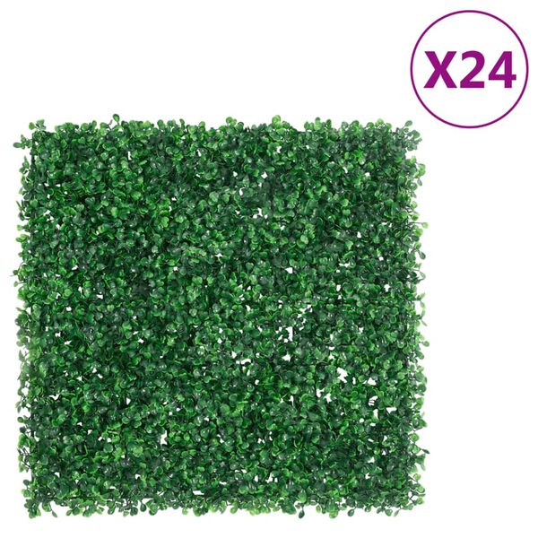 vidaXL Cl&ocirc;ture &agrave; feuilles d&rsquo;arbustes artificiels 24 pcs vert 50x50 cm