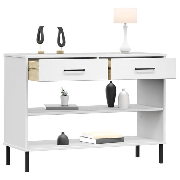 vidaXL Armoire console avec pieds en m&eacute;tal Blanc Bois pin massif OSLO