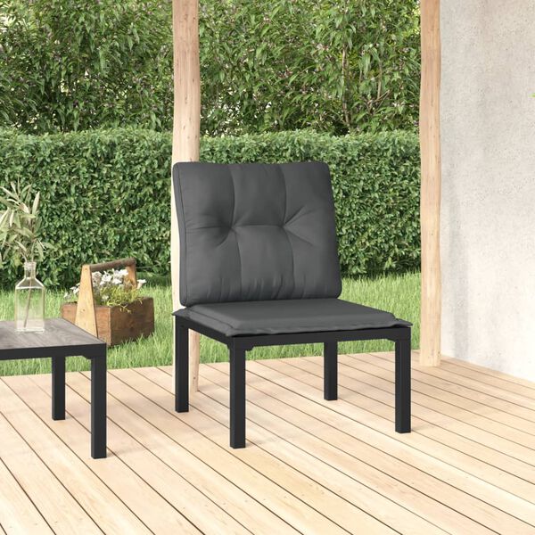 vidaXL Chaise de jardin avec coussins noir/gris r&eacute;sine tress&eacute;e