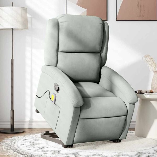 vidaXL Fauteuil inclinable de massage gris clair velours