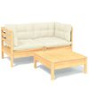 vidaXL Salon de jardin 3 pcs avec coussins cr&egrave;me bois de pin