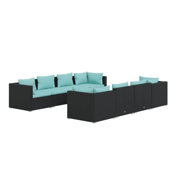 vidaXL Salon de jardin 9 pcs avec coussins R&eacute;sine tress&eacute;e Noir