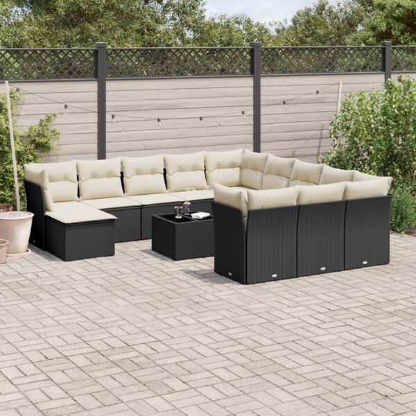 vidaXL Salon de jardin avec coussins 13 pcs noir r&eacute;sine tress&eacute;e