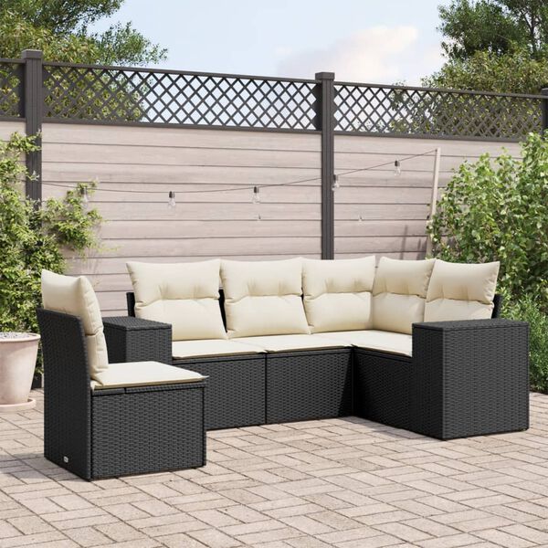 vidaXL Salon de jardin 5 pcs avec coussins noir r&eacute;sine tress&eacute;e