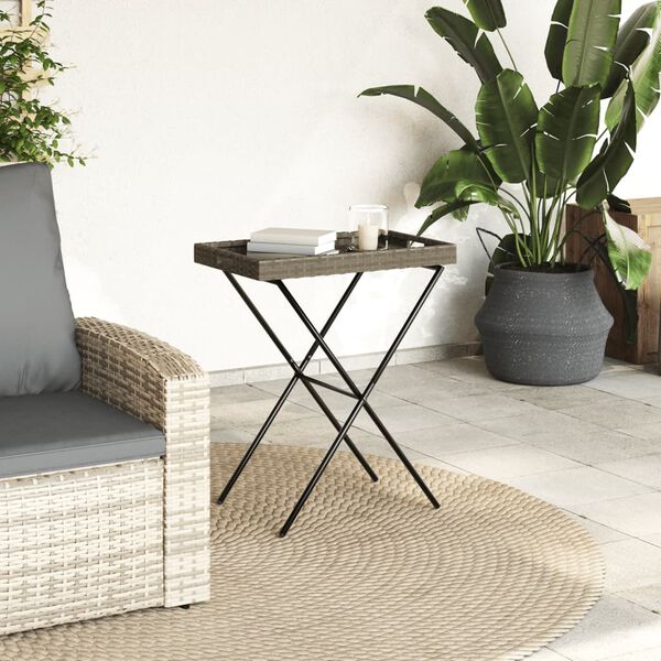 vidaXL Table &agrave; plateau pliable gris 65x40x75 cm r&eacute;sine tress&eacute;e