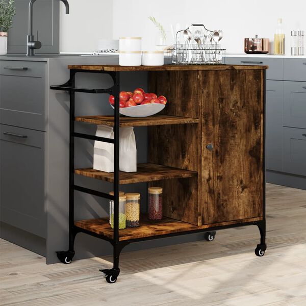 vidaXL Chariot de cuisine ch&ecirc;ne fum&eacute; 87,5x38,5x84,5 cm bois ing&eacute;nierie