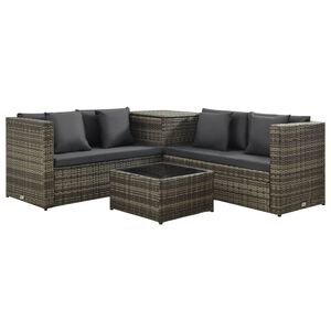 vidaXL Salon de jardin 4 pcs avec coussins r&eacute;sine tress&eacute;e gris
