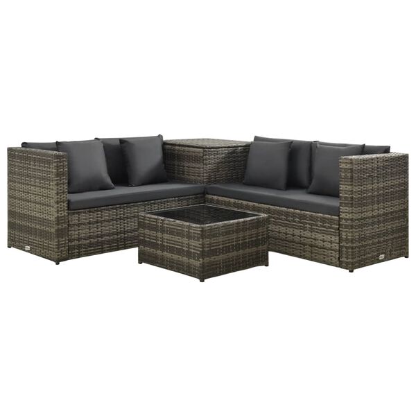 vidaXL Salon de jardin 4 pcs avec coussins r&eacute;sine tress&eacute;e gris