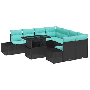 vidaXL Ensemble de canap&eacute; de jardin 9 pcs Noir et Bleu polyrotin
