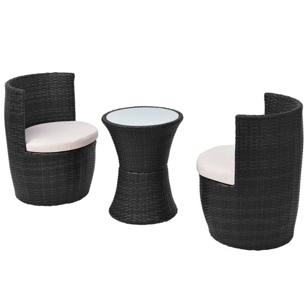 vidaXL Mobilier de bistro 3 pcs avec coussins Résine tressée Noir
