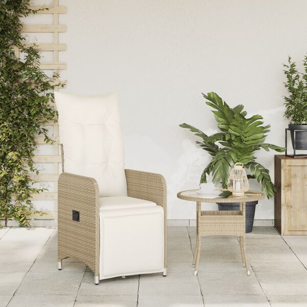 vidaXL Chaise inclinable de jardin avec coussins beige r&eacute;sine tress&eacute;e