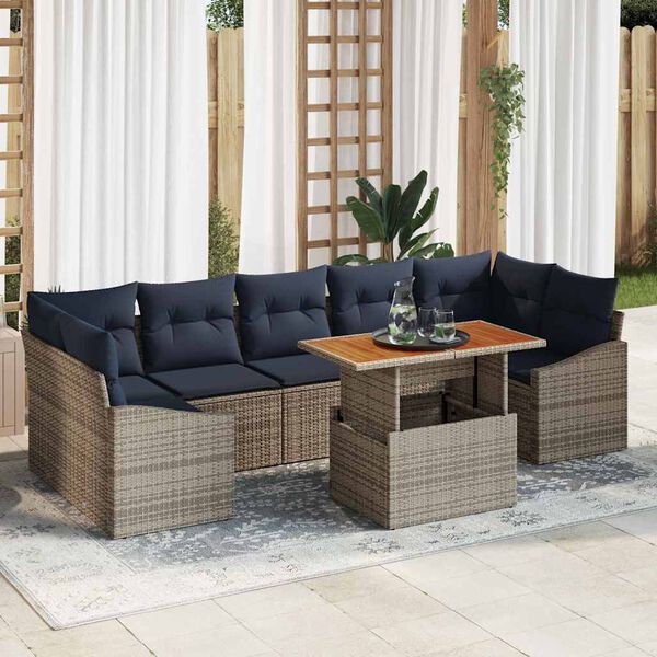 vidaXL Ensemble de salle &agrave; manger pour jardin 8 pcs Gris et marine