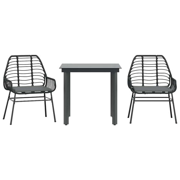 vidaXL Ensemble &agrave; manger de jardin et coussins 3 pcs noir rotin verre