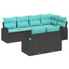 vidaXL Ensemble de canap&eacute; de jardin 7 pcs Noir et turquoise polyrotin