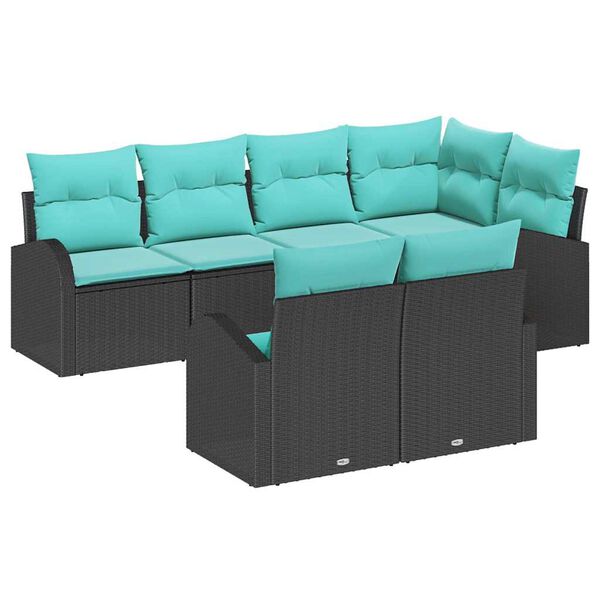 vidaXL Ensemble de canap&eacute; de jardin 7 pcs Noir et turquoise polyrotin