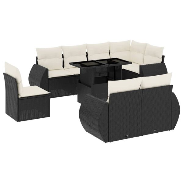 vidaXL Salon de jardin 9 pcs avec coussins noir r&eacute;sine tress&eacute;e