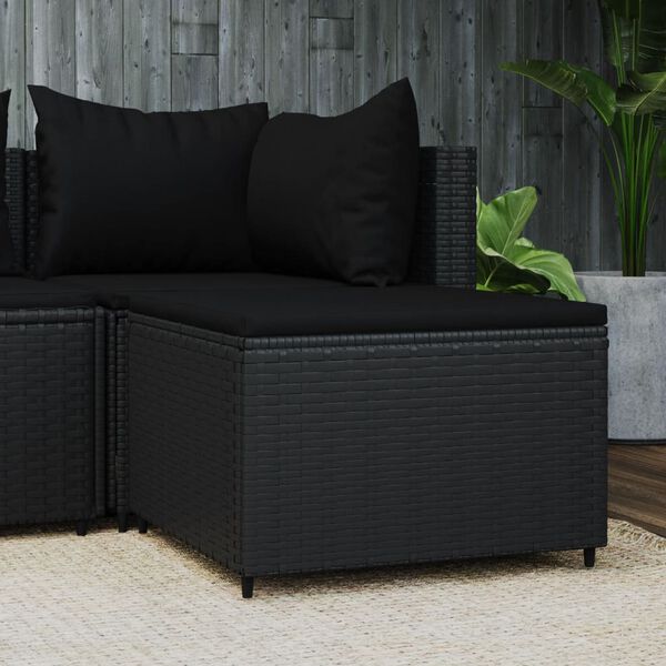 vidaXL Repose-pied de jardin avec coussin noir r&eacute;sine tress&eacute;e