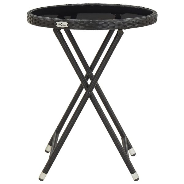 vidaXL Table &agrave; th&eacute; Noir 60 cm R&eacute;sine tress&eacute;e et verre tremp&eacute;