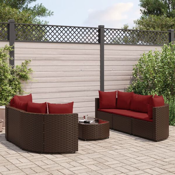 vidaXL Salon de jardin avec coussins 7 pcs marron r&eacute;sine tress&eacute;e