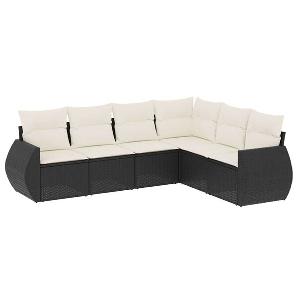 vidaXL Salon de jardin 6 pcs avec coussins noir r&eacute;sine tress&eacute;e
