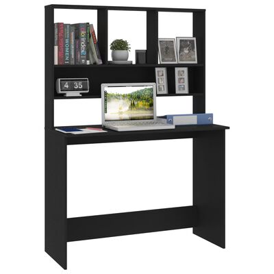 vidaXL Bureau avec étagères Noir 110x45x157 cm Bois d'ingénierie