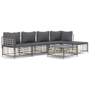 vidaXL Salon de jardin 6 pcs avec coussins anthracite r&eacute;sine tress&eacute;e